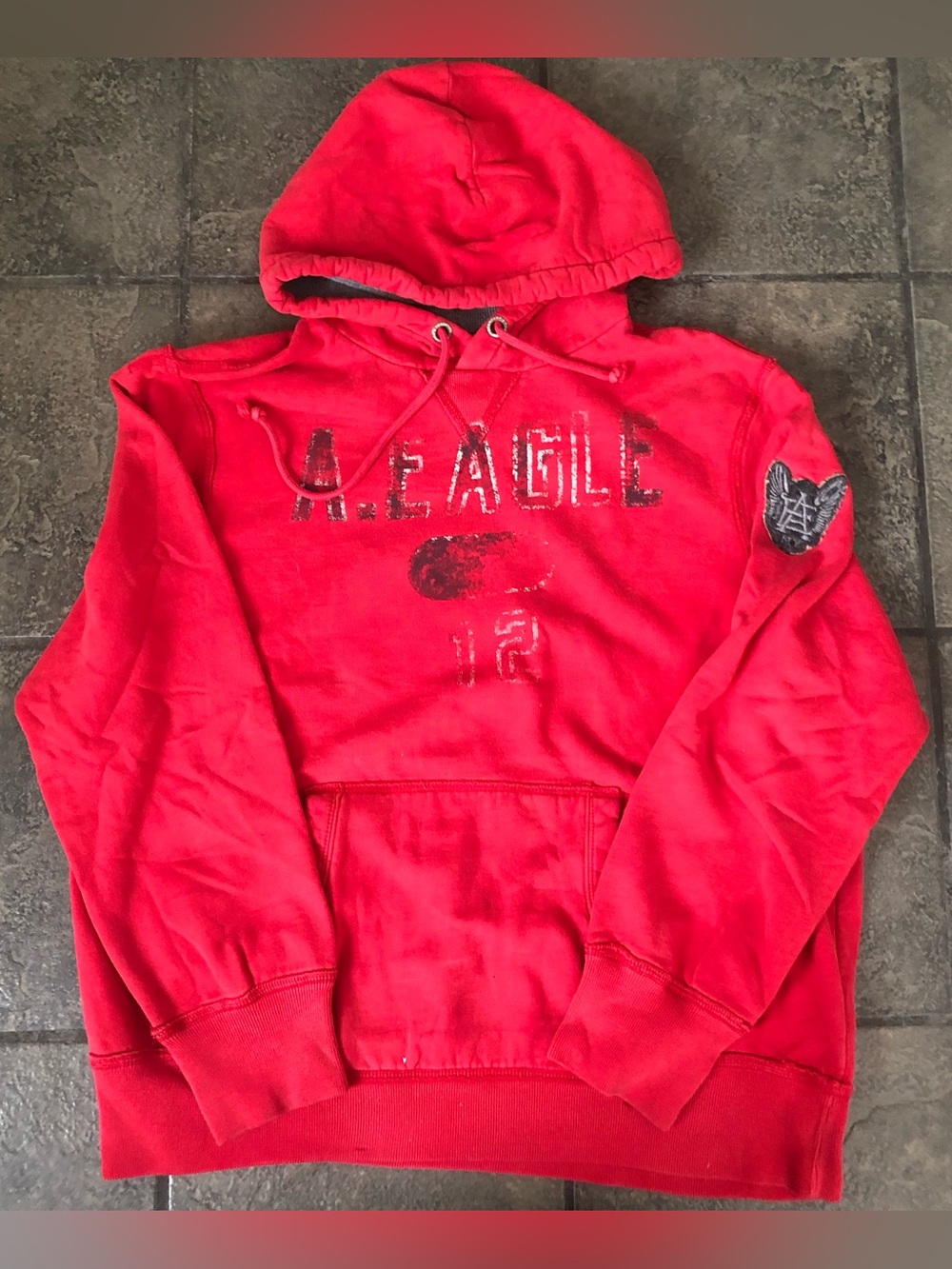 Vintage Y2K American Eagle Men’s Red Hoodie Size XL Waffle Hood